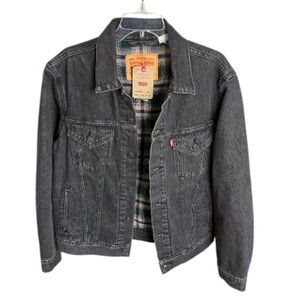 Levi’s Vintage Relaxed Fit Flannel Lined Trucker Jacket Black Stonewash Sz M NWT